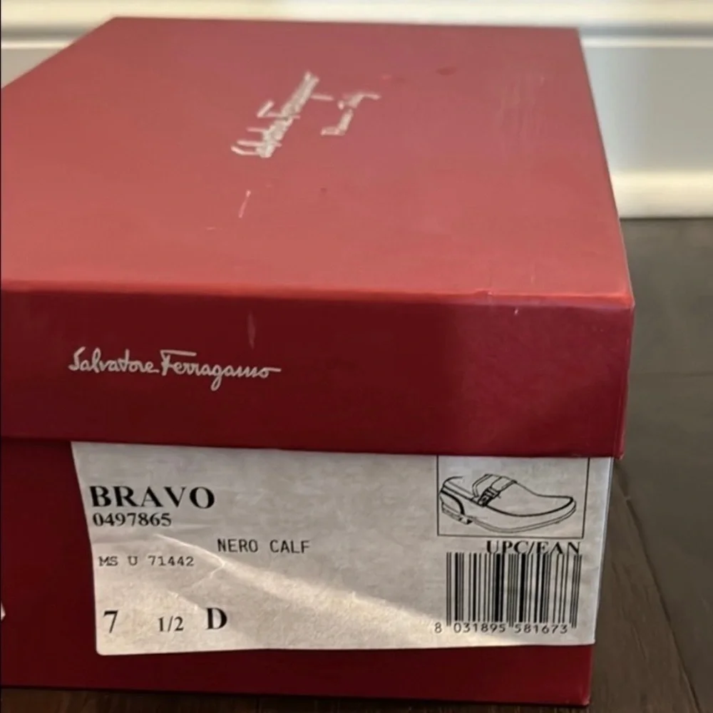 Men's SALVATORE FERRAGAMO 'Bravo' Nero Calf Leather Loafers Size US - 7.5-D